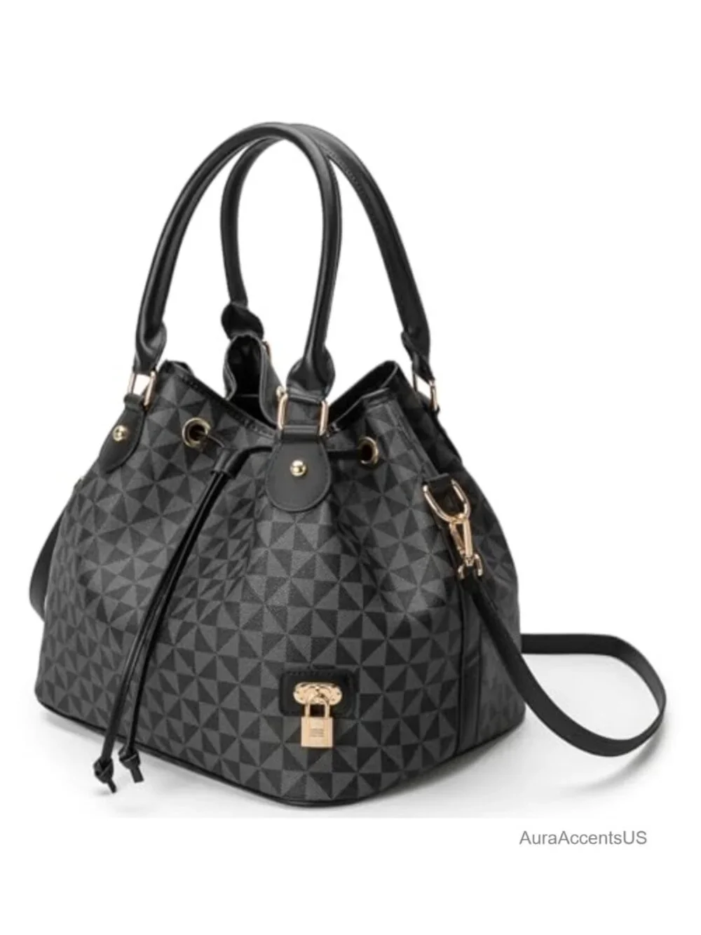 Faux Leather Drawstring Bucket Purse Hobo Shoulder Bag Tote
